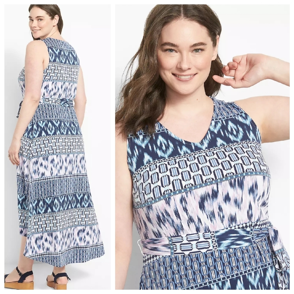 Lane Bryant Sleeveless Belted High-Low Midi Dress Stretchy Blue Pink 18/20 2X - Picture 12 of 14